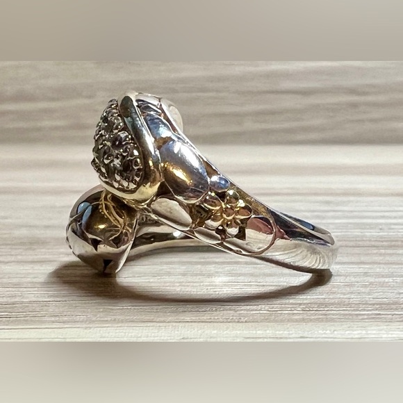 Designer Hallmarked Sterling Silver White Topaz Cobblestone Bypass Ring, Size 6 - Picture 3 of 12